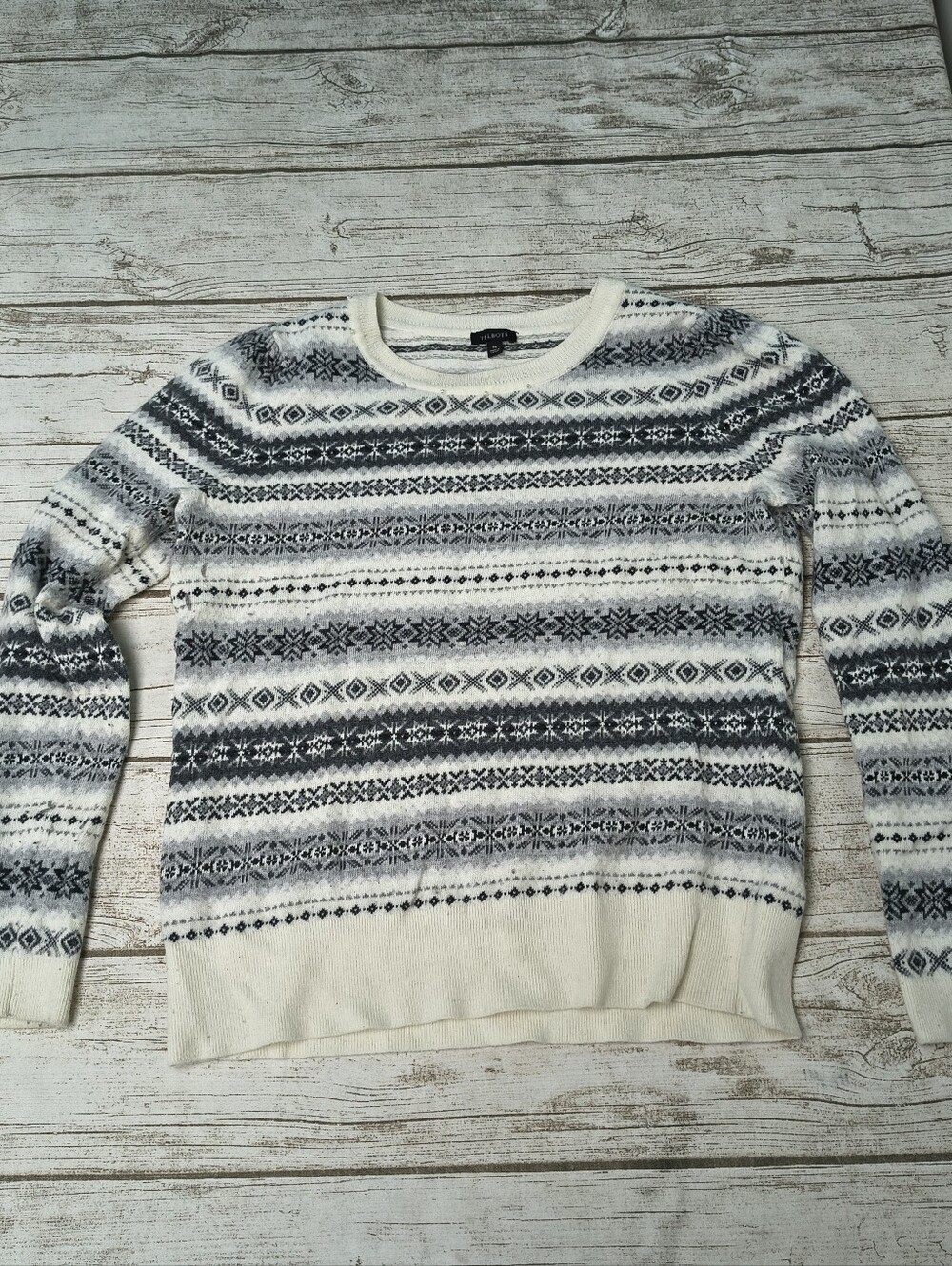 Talbots Wool Blend Fair Isle Striped Sweater Women Size Medium